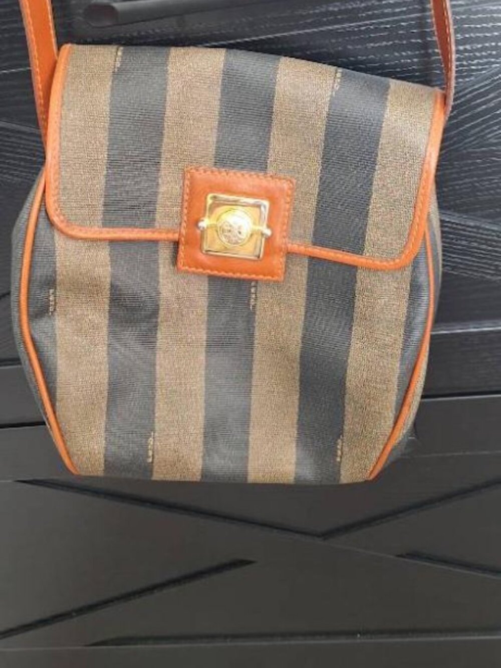 Authentic 1980s Vintage Fendi s.a.s. Pequin Stripe Crossbody Bag